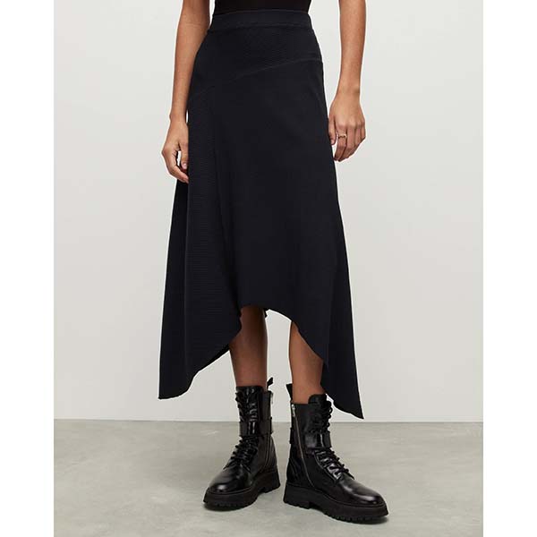 Allsaints Australia Womens Gia Asymmetrical Midi Skirt Dress Black AU31-203